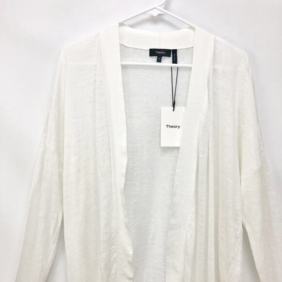 Theory Womens Sag Harbor Cardigan Small White Open Front Linen Lightweight NWT - Picture 3 of 9